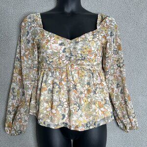 Promesa Smocked Babydoll Top Womens‎ Medium Y2K Cottagecore Peasant Coquette